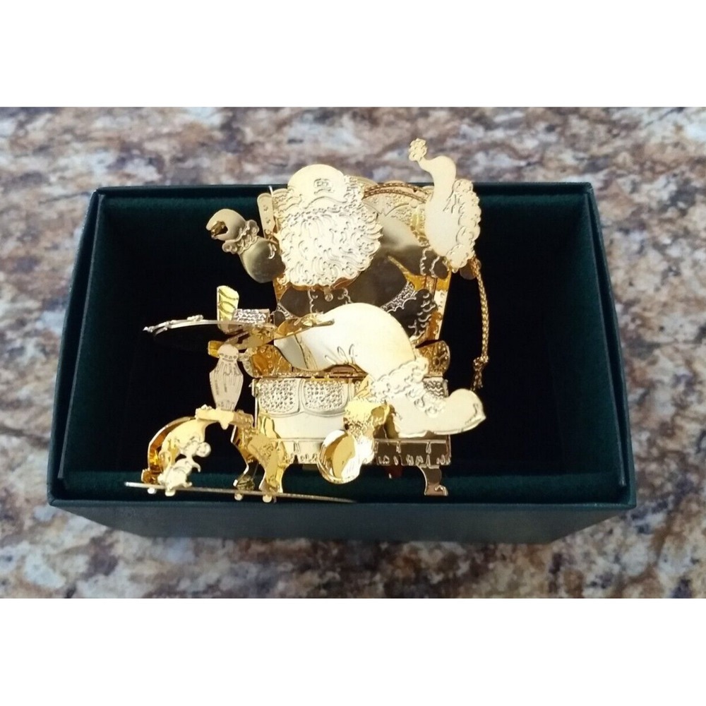 Camerlane Christmas Ornament SANTA EATING COOKIES 24Kt Gold‎ Finish 3D USA